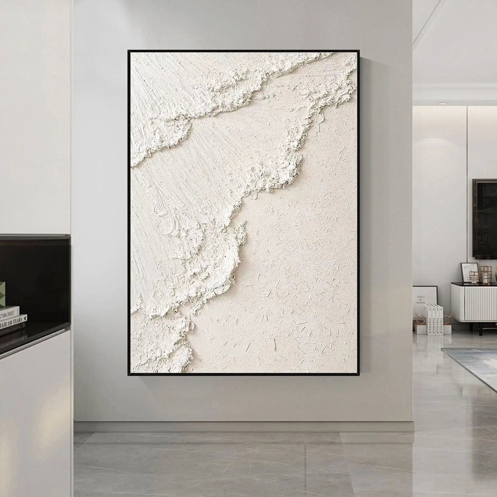 3D Heavy Texture White Minimalist Relief Oil Painting CZ0097 - Viral Wall Art